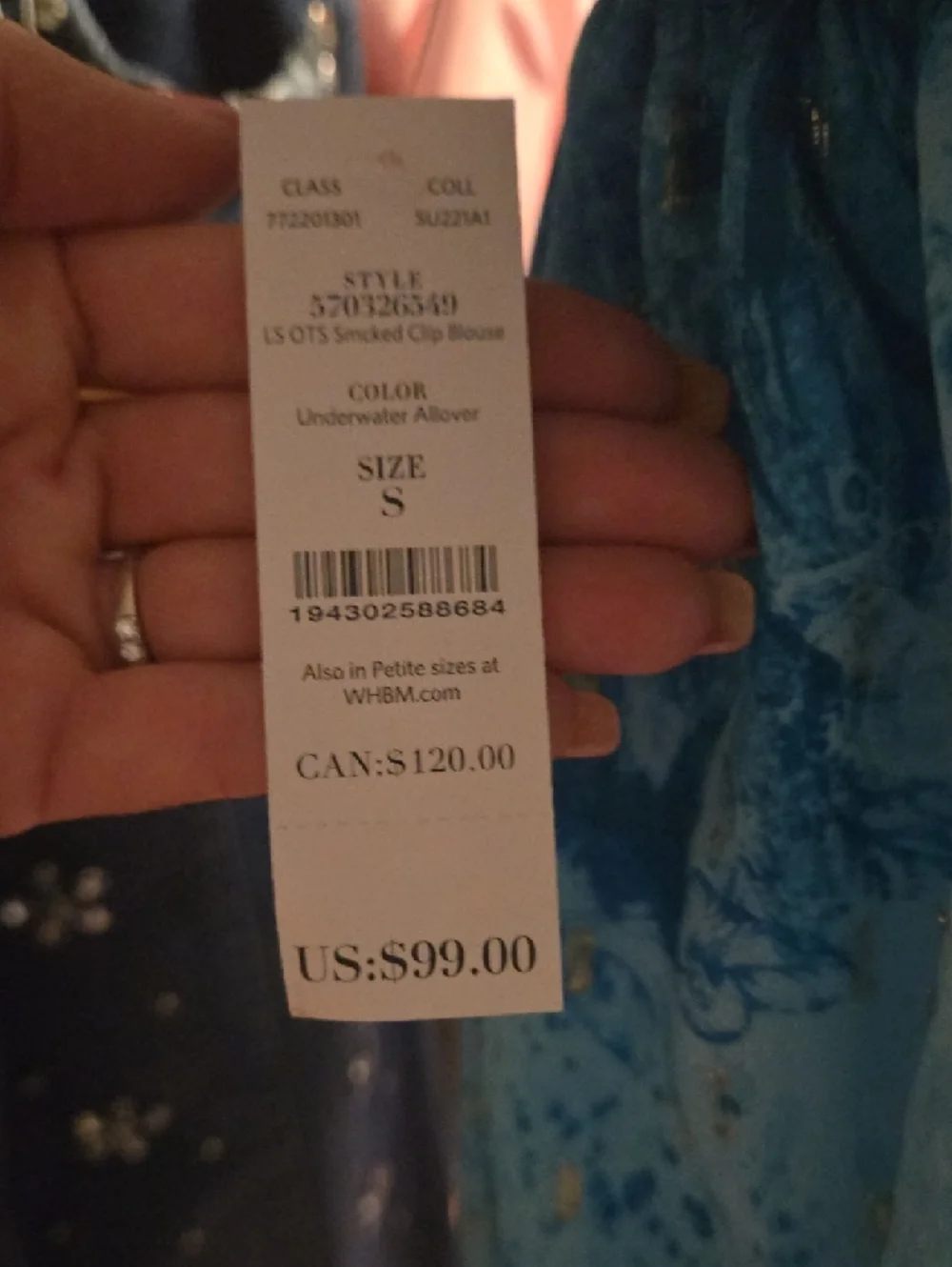 White House Black Market Off-Shoulder Blue Printed Blouse - Picture 3 of 12